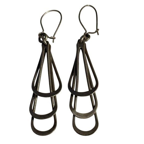 Vintage Handmade Sterling Silver Earrings Unmarked 925 Layered Open Teardrop - Picture 4 of 16